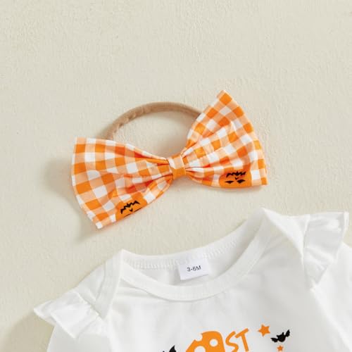 Infant Baby Girl Halloween Outfit Letters Pumpkin Ghost Print Long Sleeves Romper Shorts Halloween Clothes 4Pcs3