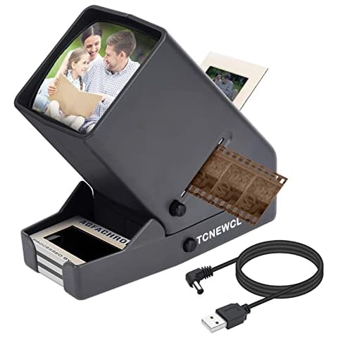 35mm Slide and Film Viewer, Negative Viewer, Desk Top LED Lighted Illuminated Viewing, 3X Magnification, USB Powered Cover