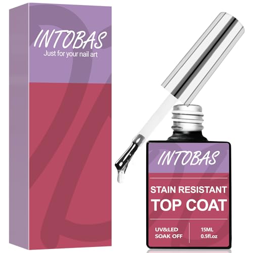 INTOBAS 15ML Top Coat Semi Permanent Brillant, Longue Tenue - Soak Off UV/LED Vernis à Ongles Gel Pour Studio De Manucure DIY - Qualité Salon