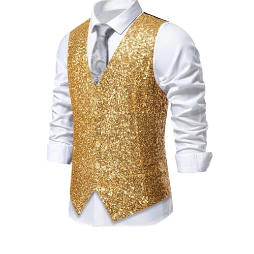 Men's V-Neck Sleeveless Suit Vest Sequin Decoration Wedding Party Stage Performance Vest