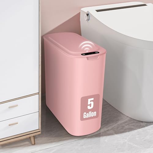 Cubo de basura inteligente con tapa de sensor infrarrojo rosa