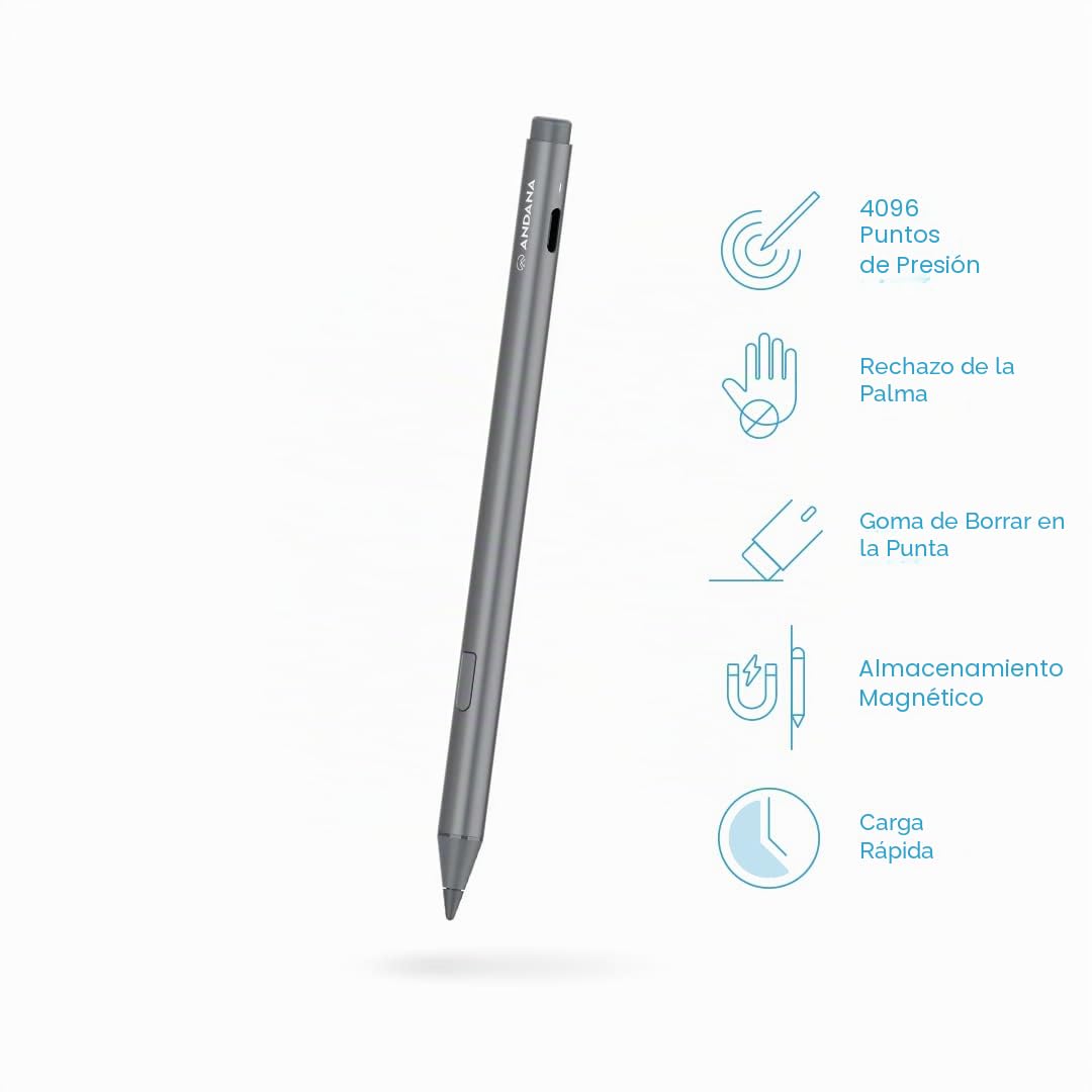 Andana MPP Stylus EC Pen 2.0, sensibilidad a la presión 4096, rechazo de Palma, Recarga USB-C, Lápiz óptico Surfacecompatible con Microsoft Surface y Algunos ASUS, Acer, DELL, HP, Vaio