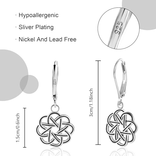 925 Sterling Silver Dangle Drop Earrings for Women girls, 14K Gold Trendy Celtic Knot Leverback Dangle Earrings, Lightweight Hypoallergenic Jewelry3