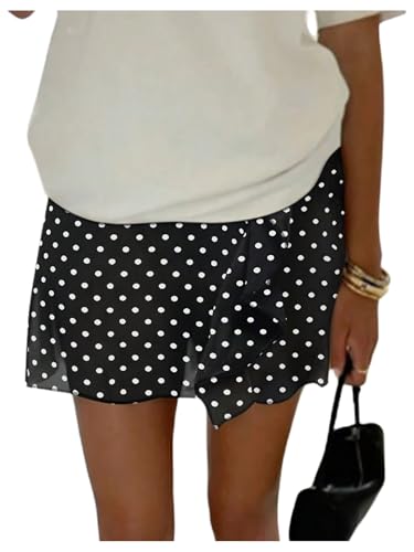 Milumia Women's Polka Dots Ruffle Mini Skirt Elastic Waist Flare Hem Casual Skirts