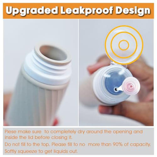 Laxen 5 Pack Travel Bottles for Toiletries with Labels, 100ML Silicone Travel Bottles Set with Clear Zipper Toiletry Bag, Leakproof Refillable Squeeze Travel Size Containers for Shampoo Conditioner - Image 6