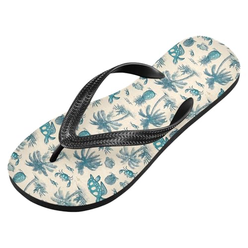 ALAZA Pineapple Turtle Palm Crab Flip Flops for Women Fashion Beach Slippers Comfort Mens Flip Flops Non-Slip Rubber Shower Slippers Sandal for Hotel Travel Sport,XS2
