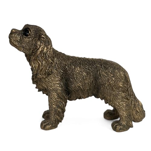 Animal Crackers Cavalier King Charles Spaniel Figur aus der Leonardo Reflections Bronzed Reihe, präsentiert in einer goldenen Geschenkbox