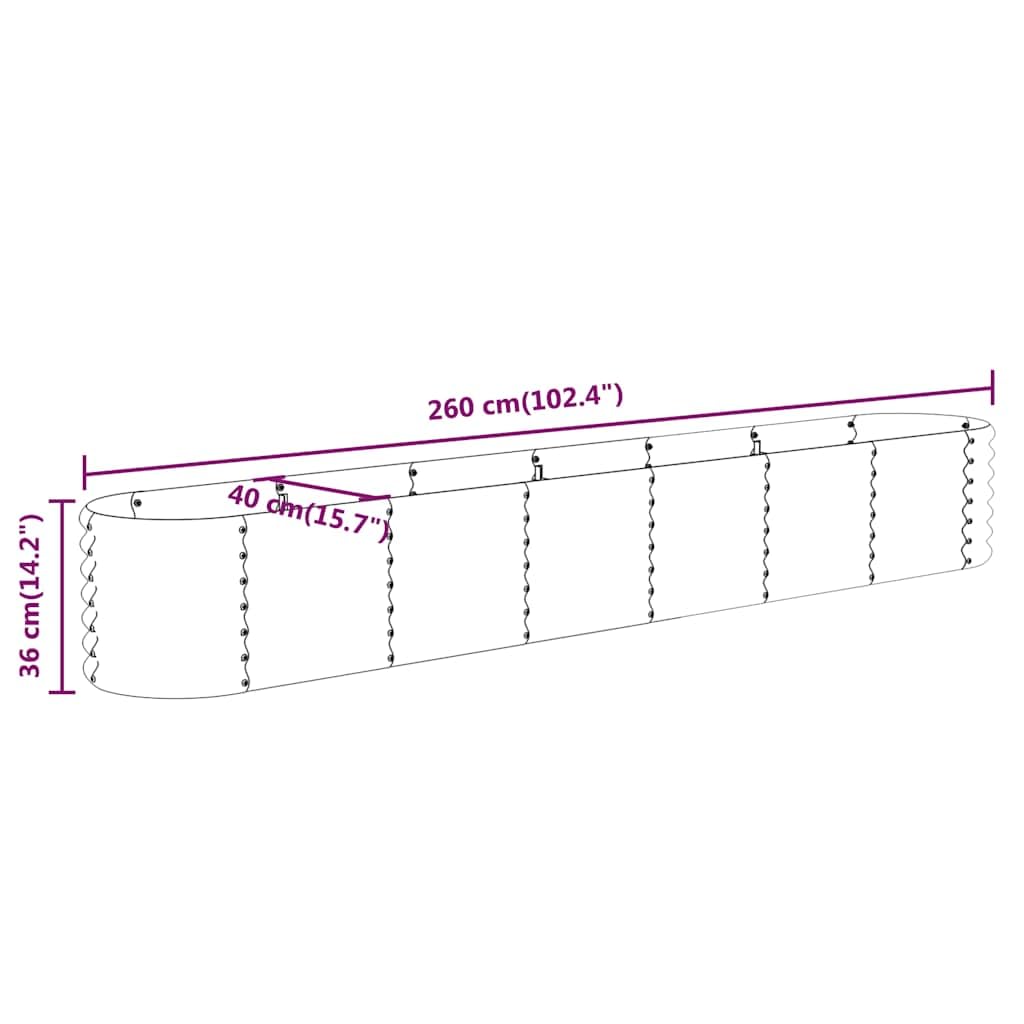 Letto Rialzato da Giardino in Acciaio Zincato 260x40x36 cm Antracite, Fioriera Ovale per Piante e Fiori, Struttura per Orto Rialzato con Staffe di Sostegno, Resistente e Durevole