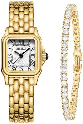 CHEETAH Women’s Gold Watch and Classic Diamond Tennis Bracelet Set