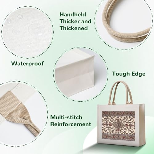 Oriental Floral Persian Carpet Pattern Canvas Tote Bag For Women - Washable Reusable Bag With Wide Comfort Handles, Ideal For Camping, Beach & Groceries4