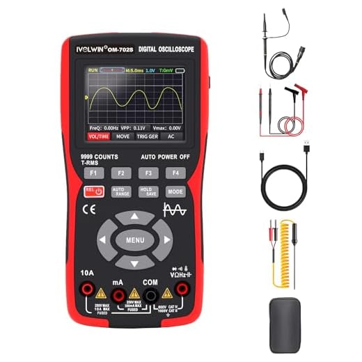 IVOLWIN 2-in-1 Handheld Oscilloscope Multimeter, 10MHz Bandwidth, 48MSa/s, Auto Waveform Measurement, 9999 Counts Multimeter, Volt & Amp Tester, Capacitance, Resistance, Diode & Temperature Supported