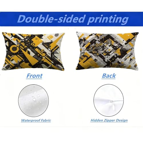 Housse de coussin extérieur 80x100 rectangulaire imperméable aspect lin jaune M-P99 - 3