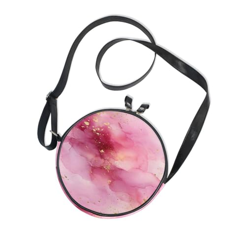 ALAZA Pink Marble Ink Wash Round Crossbody Bag Shoulder Handbag