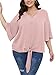 SCOMCHIC Pink Blouses for Women Plus Size Tie Front Top Fashion Casual 3/4 Ruffle Sleeve Elegant Business Shirt 2XL
