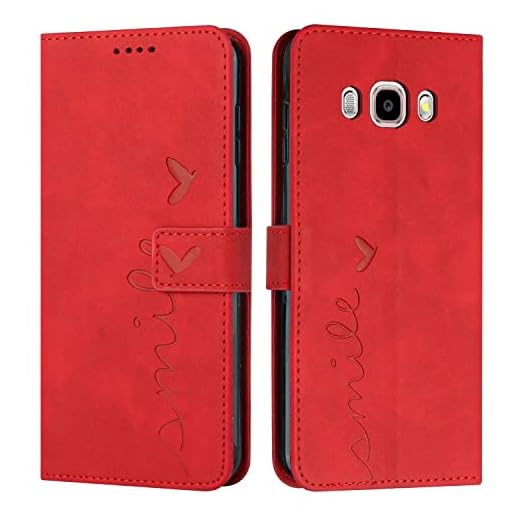 EATCYE Kompatibel mit Samsung Galaxy J5 2016 / J510 Hülle, Klapphülle Samsung J5 2016/J510 Premium PU Leder Brieftasche Schutzhülle [Kartenfach][Ständer], Handyhülle für Samsung J5 2016/J510 (#Rot)