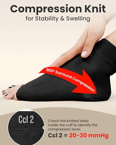Image of KEMFORD Ankle Compression Sleeve - 1-Pair, Plantar Fasciitis Braces - Open Toe Compression Socks for Swelling, Sprain, Neuropathy, Foot Arch Support for Men and Women - 20-30mmhg, 3XL, Black