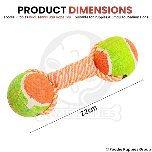 Image of Foodie Puppies Durable Cotton Rope Chew Toy for Dogs (Double Tennis Ball) | Chewing, Fetching, Playing, Teething & Training for Small to Medium Dogs & Puppies (Color May Vary)