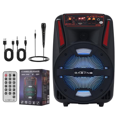 8 Inch Wireless Portable Party Bluetooth Speaker, Battery Powered Loud PA Speaker System with Bass for DJ Music, Karaoke Machine with Wired Microphone, Remote Control, LED/USB/TF/AUX/FM
