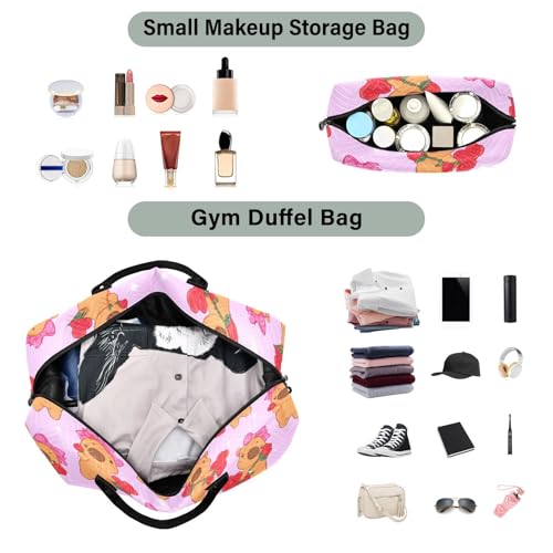 Capybara Roses Bow Cartoon Sports Gym Bag for Women Men Travel Duffel Bag Weekend Overnight Carry on Bag with Toiletry Bag for Yoga Swimming Hospital Plane4