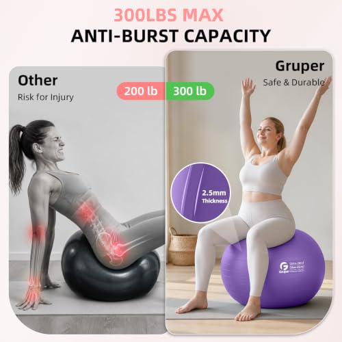 Image of Gruper Exercise Ball, Extra Thick Yoga Ball for Working Out, Yoga & Pregnancy, 4 Sizes Anti-Burst Balance Ball with Foot Pump for Pilates, Physical Therapy & Fitness
