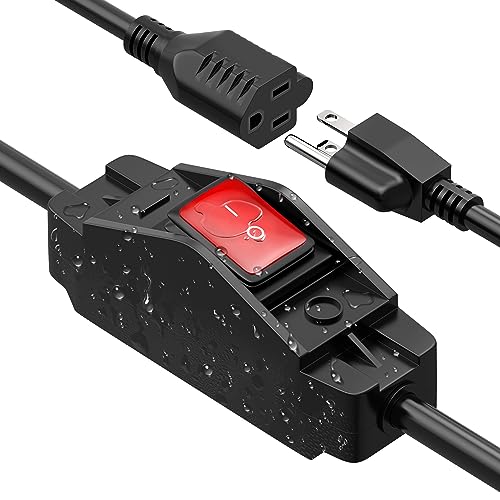 Joinfworld 2 Ft Extension Cord with Switch Outdoor 14AWG 3 Prong Switched Extension Cord 15A 125V Waterproof Lighted Inline Switch for Electrical Equipment