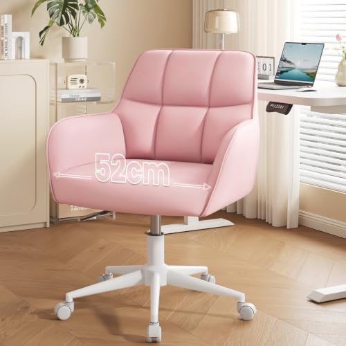 YOUDENOVA Schreibtischstuhl Drehstuhl mit Rollen Schminkstuhl Höhenverstellbar Homeoffice Stuhl Bürostuhl Ergonomisch Vanity Chair für Mädchen Arbeitszimmer Schlafzimmer Büro Samt Rosa