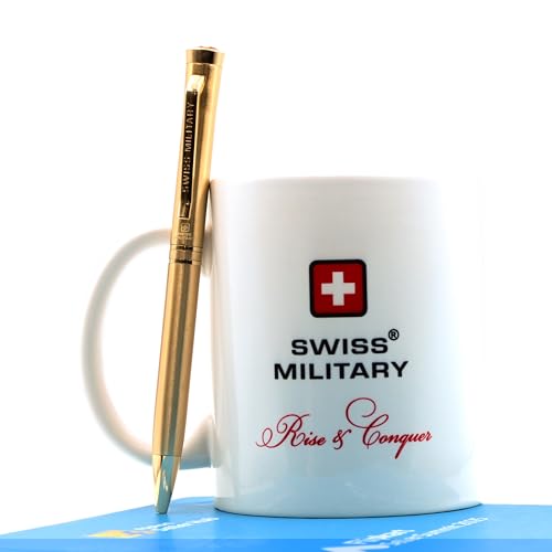 Image of SWISS MILITARY INNOVA Smooth Writing Metal Body Ball Pen with 0.7mm NSTC Blue Poly Jotter Refill, 2000-2200m Writing Length, Best Gift Men & Women, Professional, Executive Office- Body Gold
