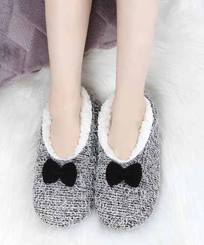 Image of DICUIRD Womens Cozy&Warm Soft Sole Slipper Socks with Grippers-Girls Teddy Fleece Indoor Slipper with Non-skid Bottoms