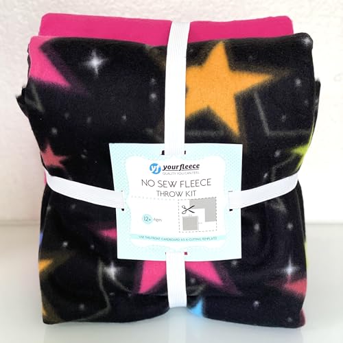 YourFleece Stars Colorful Night No-Sew Throw Fleece Fabric DIY Blanket Making Kit, Make Your Own, Anti-Pill, 72x60 inches