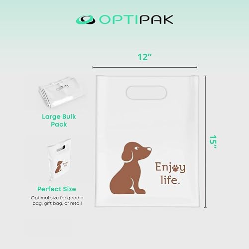 Miniatura 2 de OPTIPAK Bolsas de plástico con asas  Bolsas de mercancía de 12 x 15 pulgadas para pequeñas empresas  Bolsas troqueladas para compras minoristas y