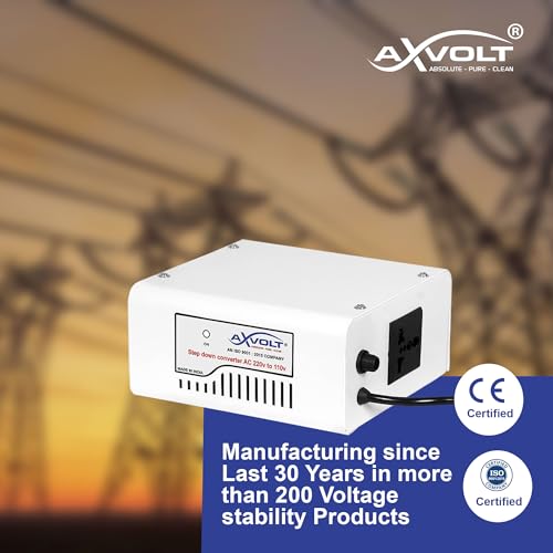 Image of Axvolt 220V to 110V Copper Step Down Transformer Voltage Converter | 210W Transformer for US Appliances in India | Compact Travel-Friendly | White Color