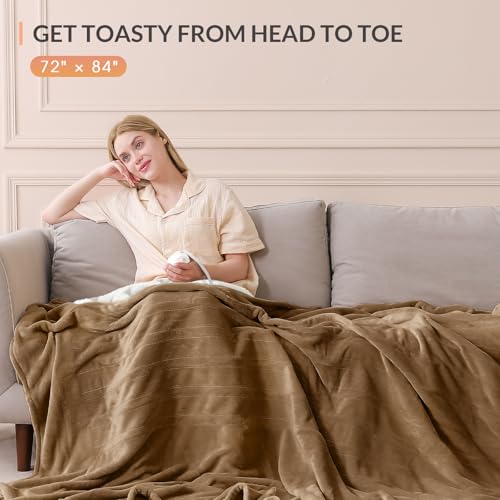 Image of HOMLYNS LuxeHeat Heated Blanket Electric Blanket Full Size, Soft Flannel Sherpa Heating Blanket with 10 Heat Settings, 1-10 hrs Timer Auto Shut Off (72x84 inches, Coffee), Only for 120V Voltage Use