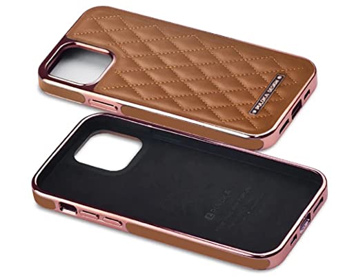 Image of PULOKA iPhone 11 Leather Back Cover Royal Diamond Pattern with Electroplated Cover Compatible for Apple iPhone 11 6.1 inchinch - Brown