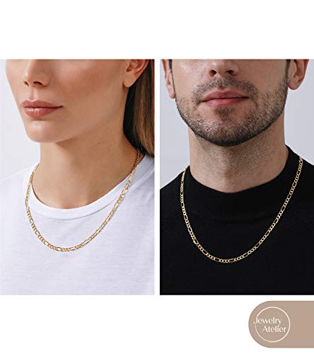 Jewelry Atelier Gold Chain Necklace Collection - 14K Solid Yellow Gold Filled Figaro Chain Necklaces for Women and Men with Different Sizes (2.8mm, 3.7mm, 4.7mm, 5.6mm)2