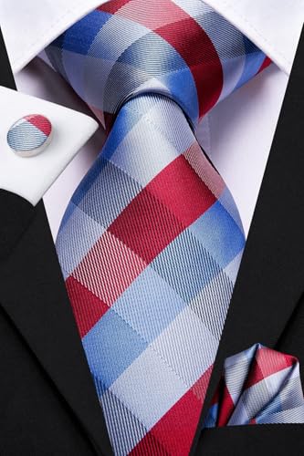 Image of Dubulle Mens Paisley Striped Tie Woven Necktie for Men and Handkerchief Cufflinks Set Wedding Formal Business