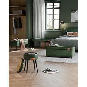 Vasagle ekho collection storage ottoman bench entryway bedroom bench 25 gallons synthetic leather with stitching mid century modern safety hinges loads 660 lb forest green ulom075c01  urban country home decor