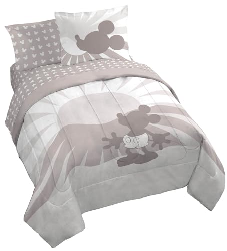 Image of Disney Mickey Mouse Queen Comforter Set 7 Piece Cartoon Bedding, Grey | Bed in a Bag, Comforter Sheets Shams Pillowcases, Official Product, Soft Microfiber, Machine Washable, Kids Gift