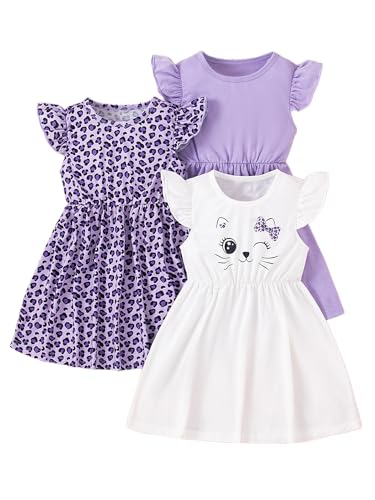 Girls Dresses Toddler Girls Dress 3-Pack Casual Party Print Skater A-line Dress Sundress