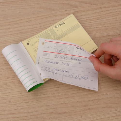 SIGEL SD121/5 Quittungsblock fortlaufend nummeriert, eindeutige 7stellige Nummer, A6 quer, 5 Stück, 2x50 Blatt, selbstdurchschreibend, aus nachhaltigem Papier