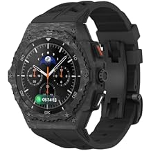 حافظة من ألياف الكربون مع شريط FKM لساعة Samsung Galaxy Watch 8 Classic مقاس 46 مم، غطاء وجه فاخر بإطار قابل للتدوير وحزام تكتيكي لحماية شديدة التحمل للرجال