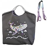 [BgYeah] 人気 折りたたみ エコバッグ バッグに刺繍があり コンパクトで バックパックとしても 買い物袋両用 繰り返し使用でき 大容量で 軽量で 収納しやすいトートバッグで キャリーオンバッグとしても使用できます (グレーの体に花柄のイルカ, L)
