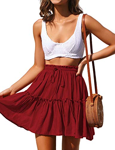 Relipop Women's Flared Short Skirt Pleated Mini Skater Skirt with Drawstring (T7, Small) — view 2