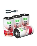EBL Rechargeable D Lithium Batteries 4 Pack with 2 USB-C Charge Cable 7500mWh 1.5V 1600+ Cycles, Ideal for Sensor Trash and Flashlights