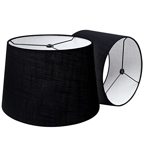 TOOTOO STAR 2 Pack Double 10x12x8" Fabric Natural Linen Cone Drum Hand Craft Medium Lamp Shade Set of 2, Lampshade for Floor Table Lamp, Spider (Set of 2, Black)