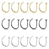 Lot de 15 faux anneaux de nez 20 g 8 mm D - Faux piercing de nez, lèvres,...
