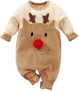ZHSKEUUN Newborn Baby Boy Girl Christmas Outfit Infant Elk Velvet Romper Long Sleeve Crewneck Onesie Xmas Reindeer Costumes