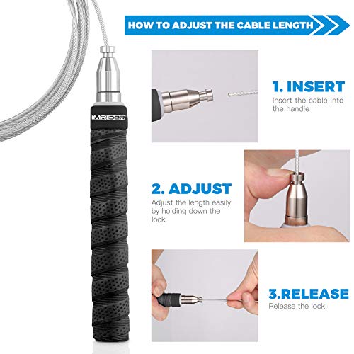 Imrider Speed Jump Rope, Ball Bearing Cable Ropes, Self-Locking Adjustable Design, Anti-Slip Handles Great For Home Outdoor Exercise #TOP6