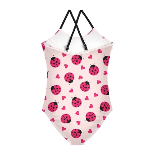 Girls One Piece Swimsuits Ladybug Hearts Quick Dry Beach Swimwear Bathing Suit for Beach 3-10 Years2