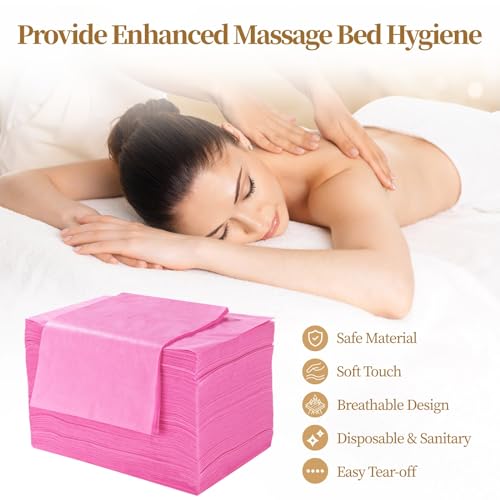 Image of 100PCS Disposable Massage Table Sheets, 71 inch x 31.5 inch Disposable Massage Bed Covers, Breathable Non-Woven Fabric Bed Sheets, Single Use Hygiene Sheet for SPA,Beauty Salons,Hotels (Pink, 71 inch x 31.5 inch)