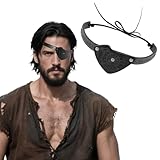HKSICHENGKEJI Pirate Eye Patch Leather Eye Patch Adjustable Eyepatch for Right/Left Eye Vintage Eye Cover Eye Mask Halloween Pirate Costume